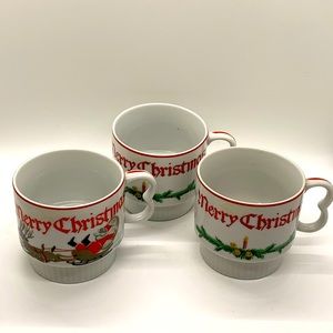 Vintage MERRY CHRISTMAS stackable coffee cups mugs